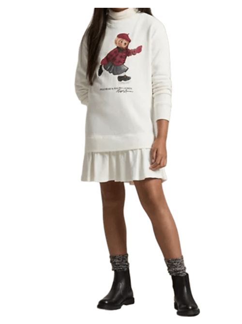 Abito da bambina in felpa di misto cotone, maniche lunghe, BEAR, colore cream. POLO RALPH LAUREN | 313A99233001